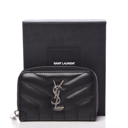 Saint Laurent Lambskin Y Quilted Monogram LouLou Zip Coin Purse Black 8 of 8