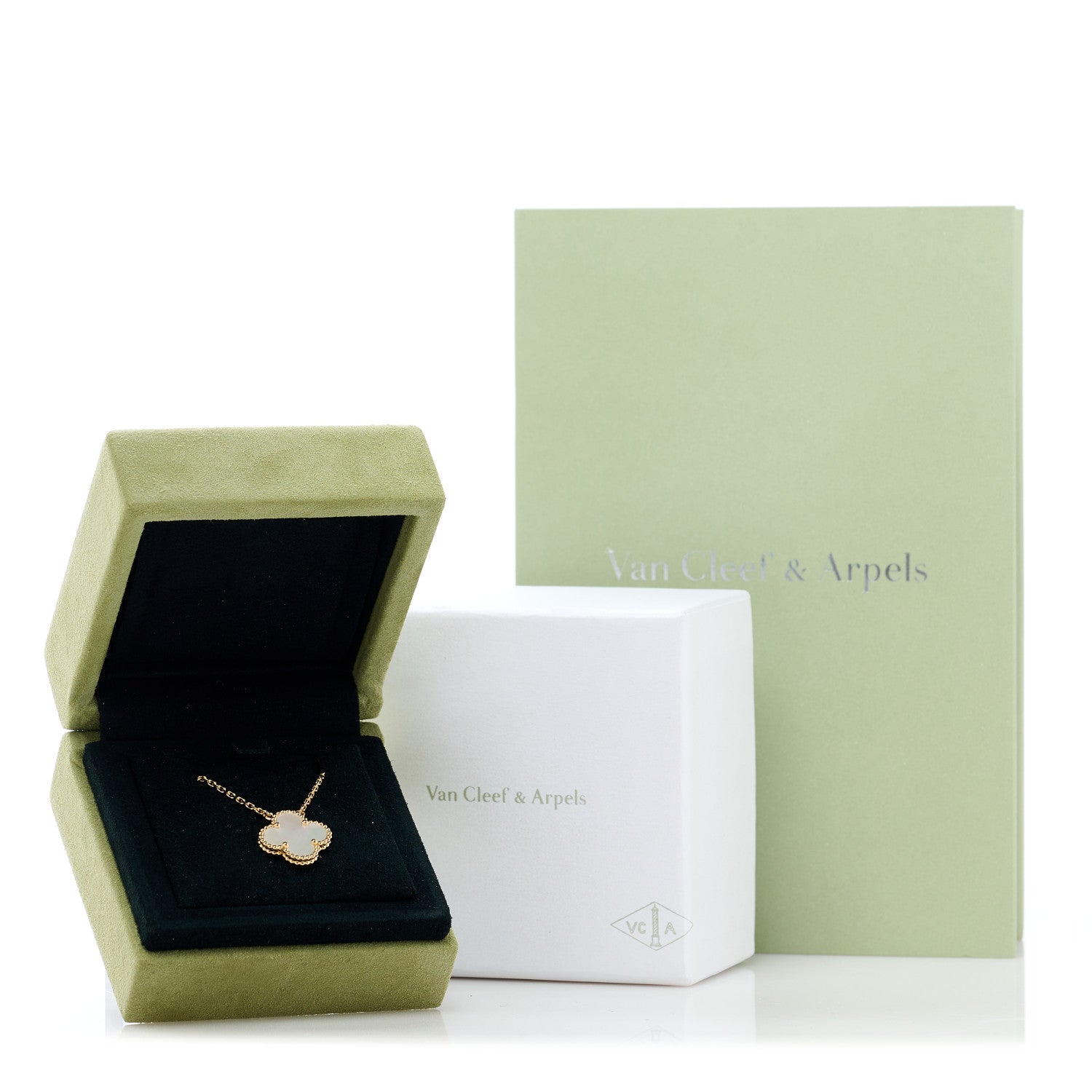Van Cleef & Arpels 18K Yellow Gold Mother of Pearl Vintage Alhambra Pendant Necklace 5 of 5