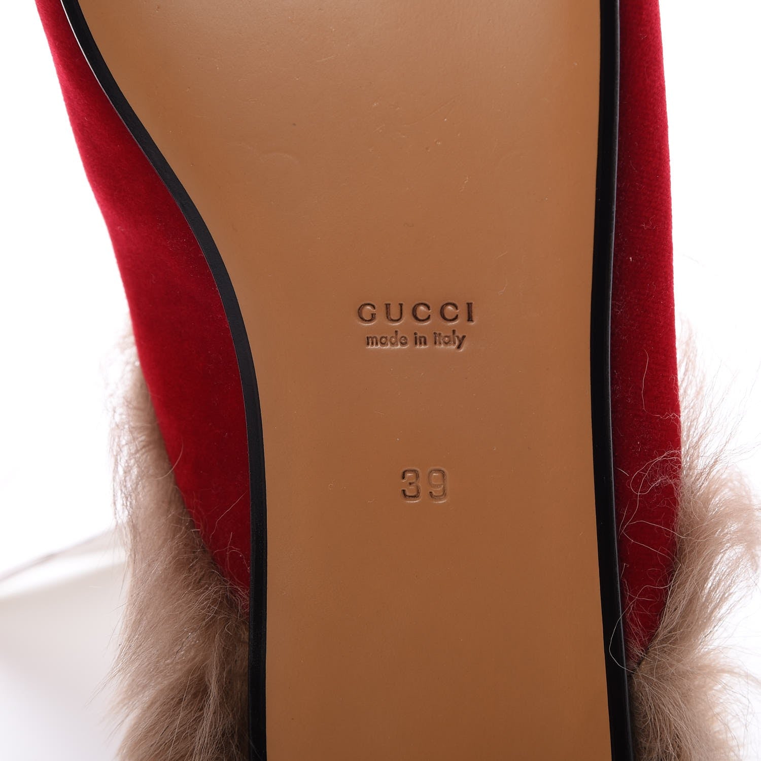 Gucci Velvet Fur Womens Princetown Slippers 39 Hibiscus Red 7 of 7