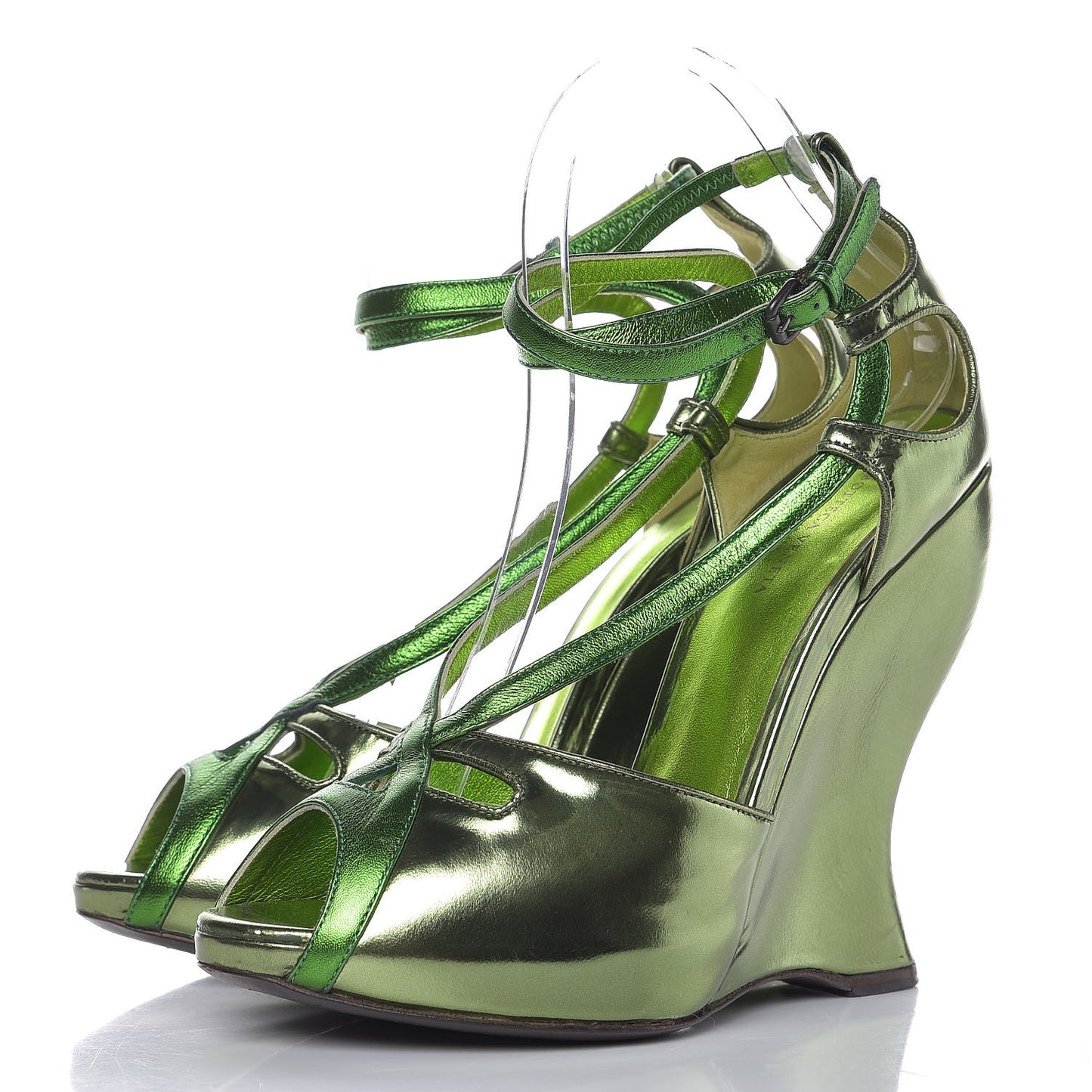 Metallic Calfskin Wedge Sandals 38 Green
