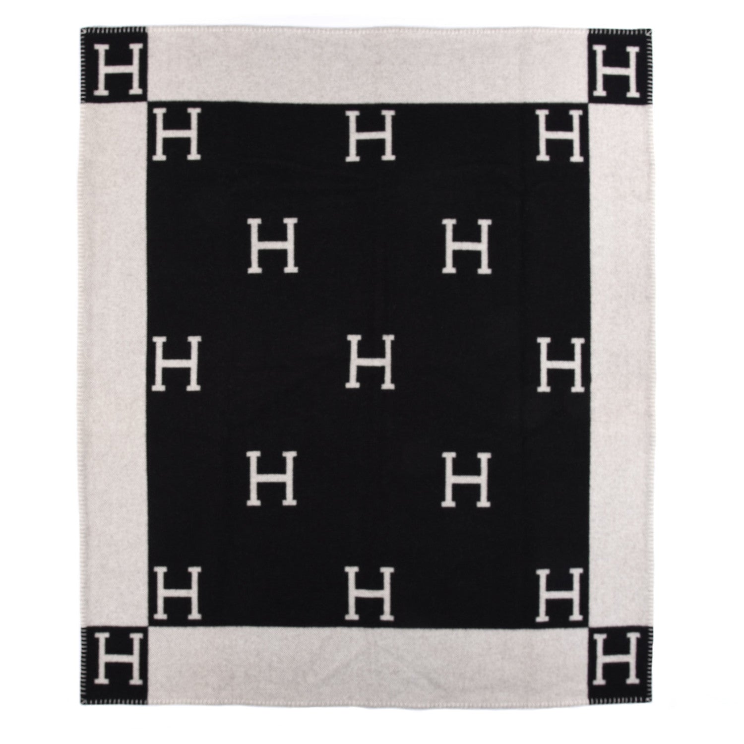 Hermes Wool Cashmere Avalon Blanket Ecru Gris Fonce 1 of 3