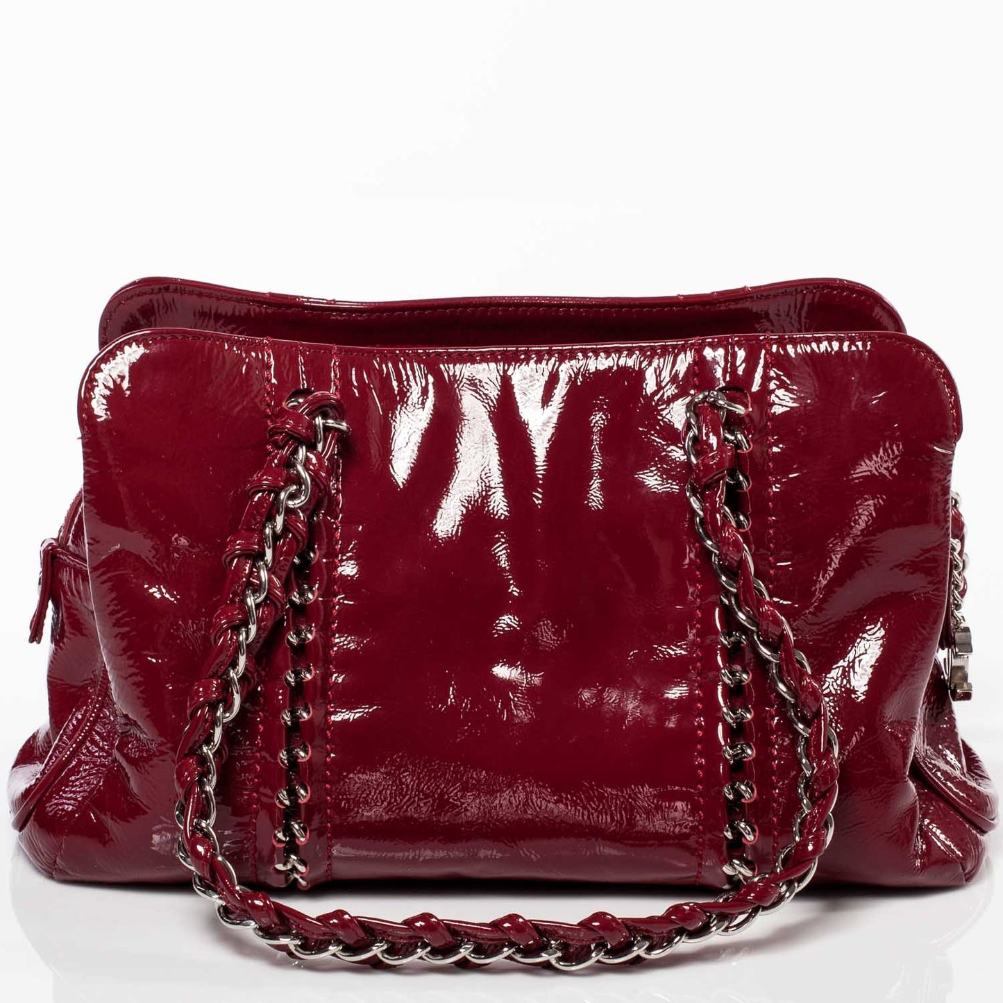 Patent Luxe Ligne Medium Tote Red