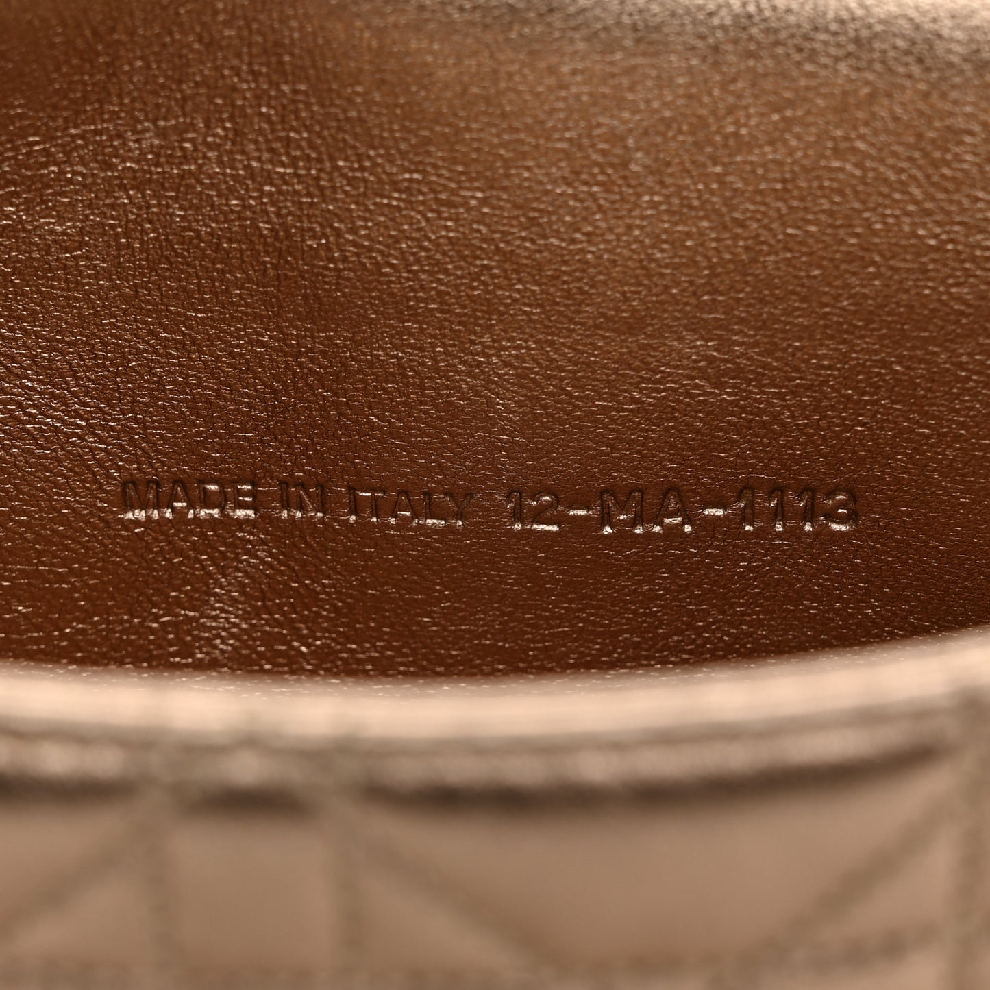 Metallic Lambskin Cannage Wallet on Chain Gold