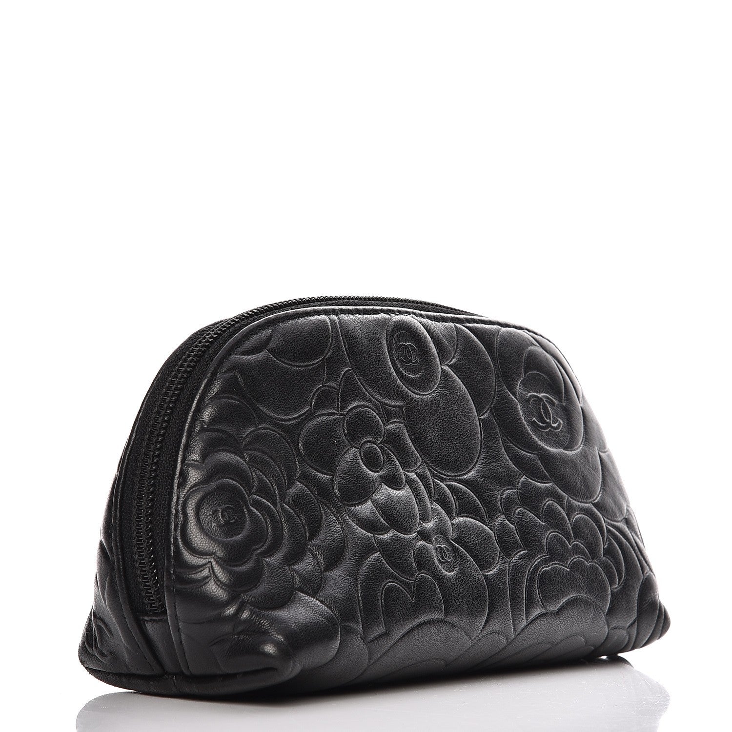 Chanel Lambskin Camellia Embossed Cosmetic Case Black 3 of 8