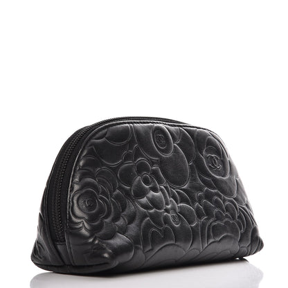 Chanel Lambskin Camellia Embossed Cosmetic Case Black 3 of 8