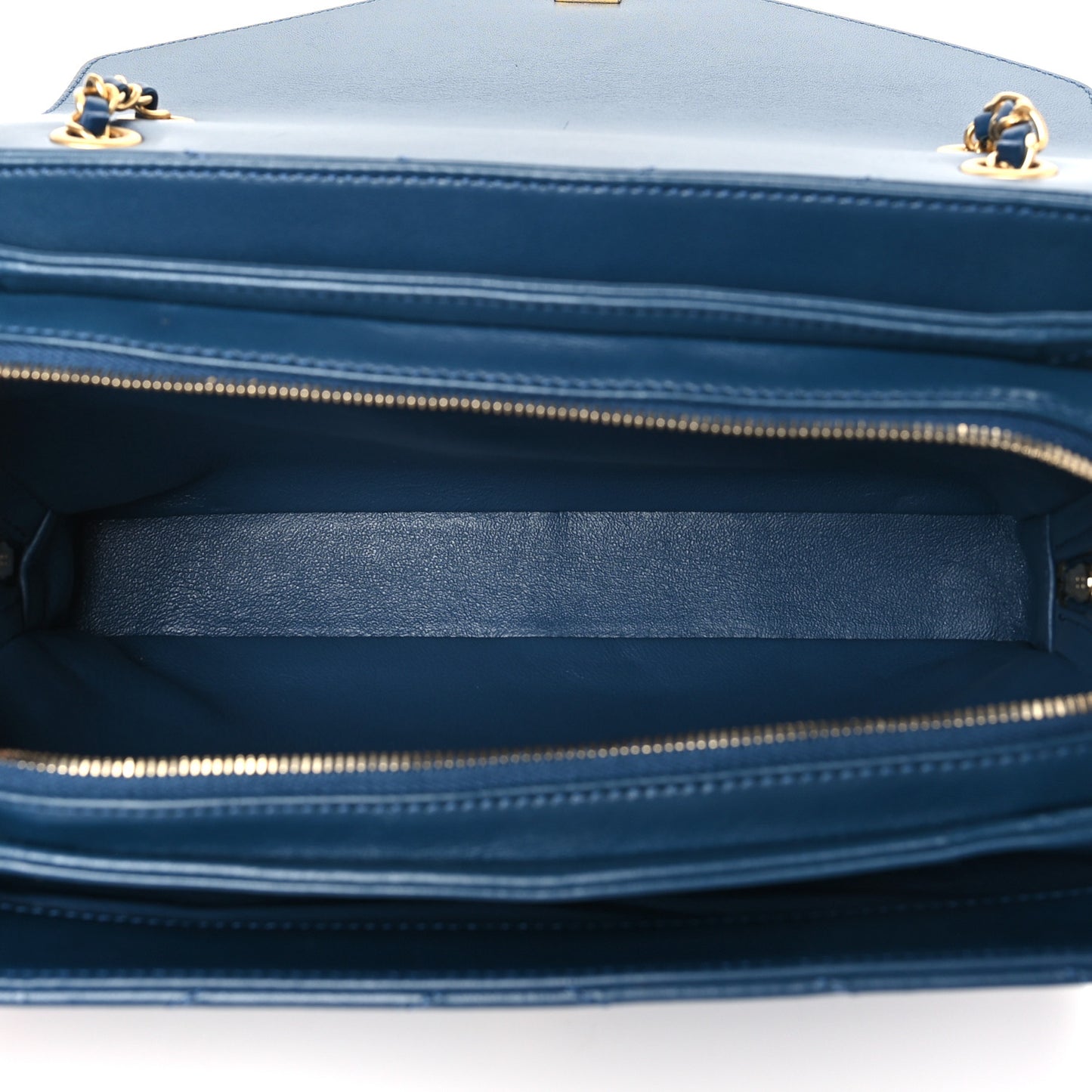 Lambskin Chevron Stitched Medium Envelope Flap Blue