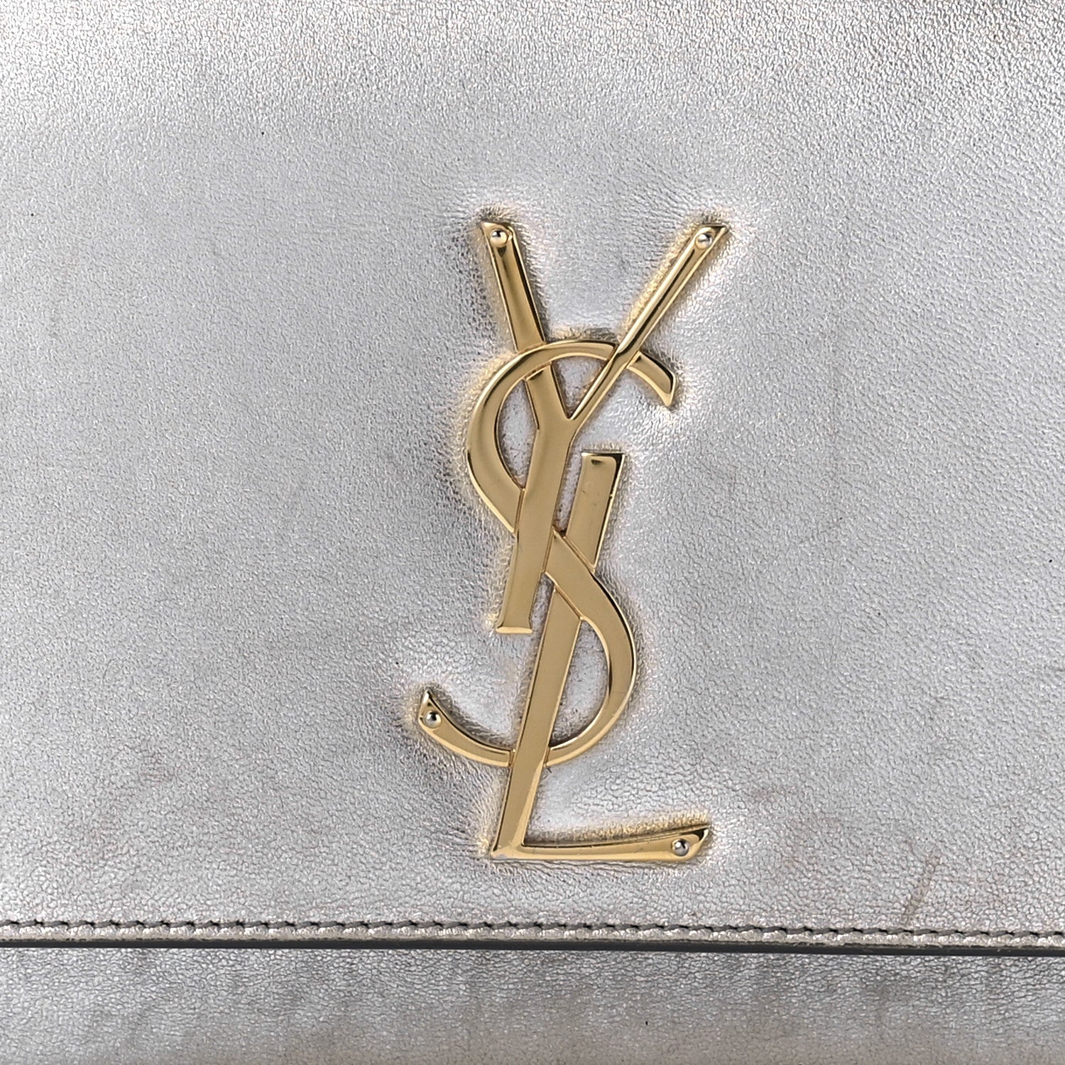Saint Laurent Metallic Calfskin Classic Monogram Cassandre Clutch Silver 7 of 9