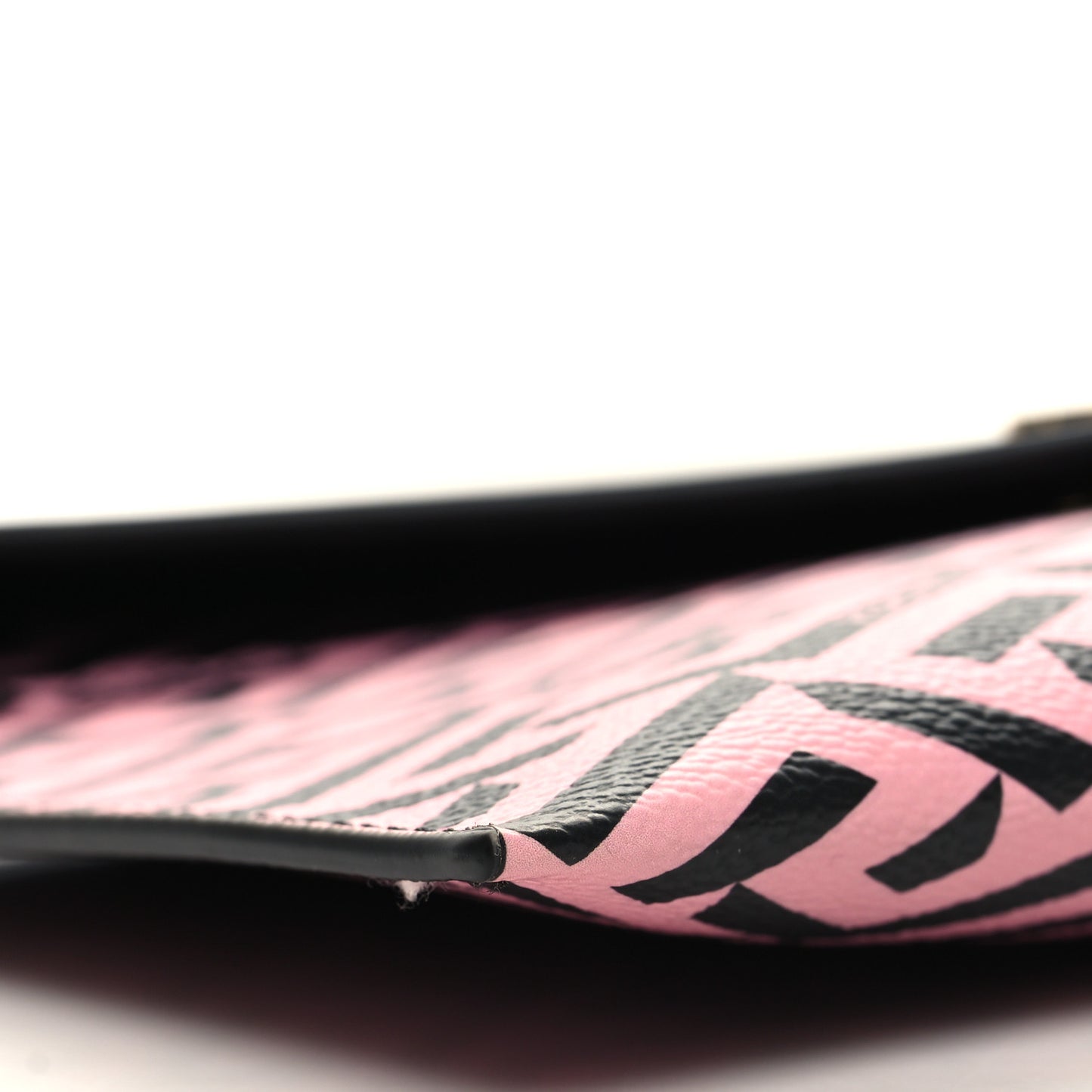 Coated Canvas Calfskin LA Greca Envelope Pouch Black Pink