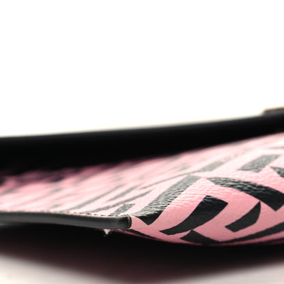 Versace Coated Canvas Calfskin LA Greca Envelope Pouch Black Pink 8 of 11
