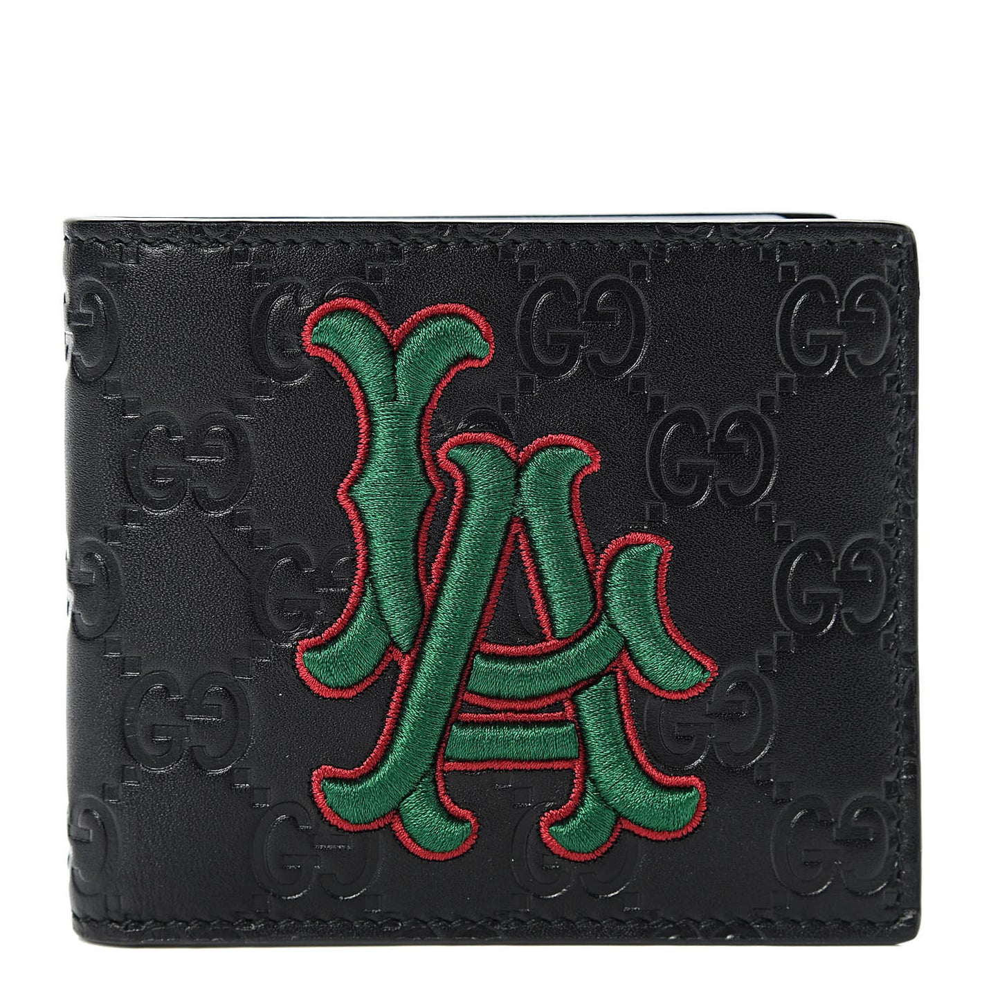 X MLB Guccissima LA Dodgers Embroidered Bi-Fold Wallet Black Green