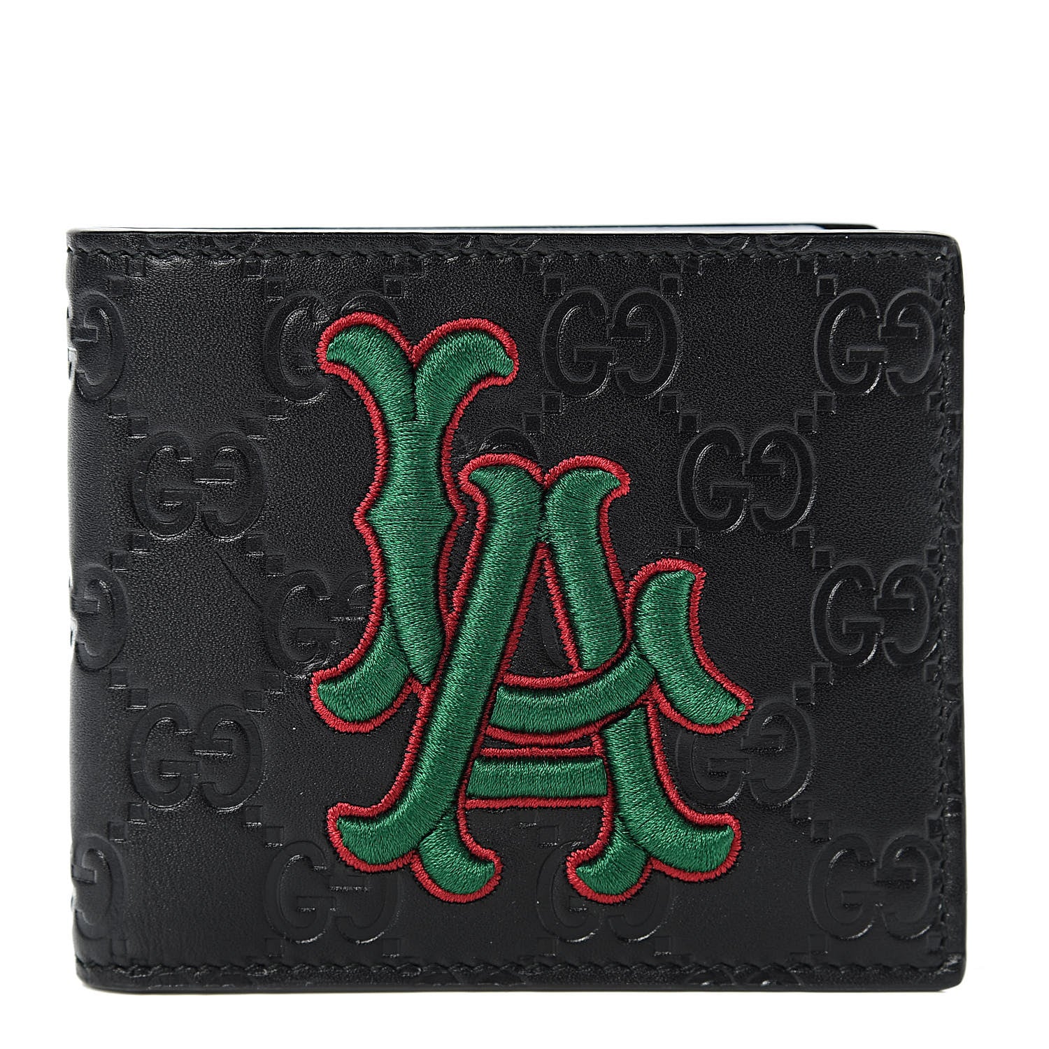 Gucci X MLB Guccissima LA Dodgers Embroidered Bi-Fold Wallet Black Green 1 of 8