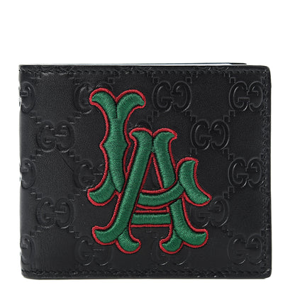 Gucci X MLB Guccissima LA Dodgers Embroidered Bi-Fold Wallet Black Green 1 of 8