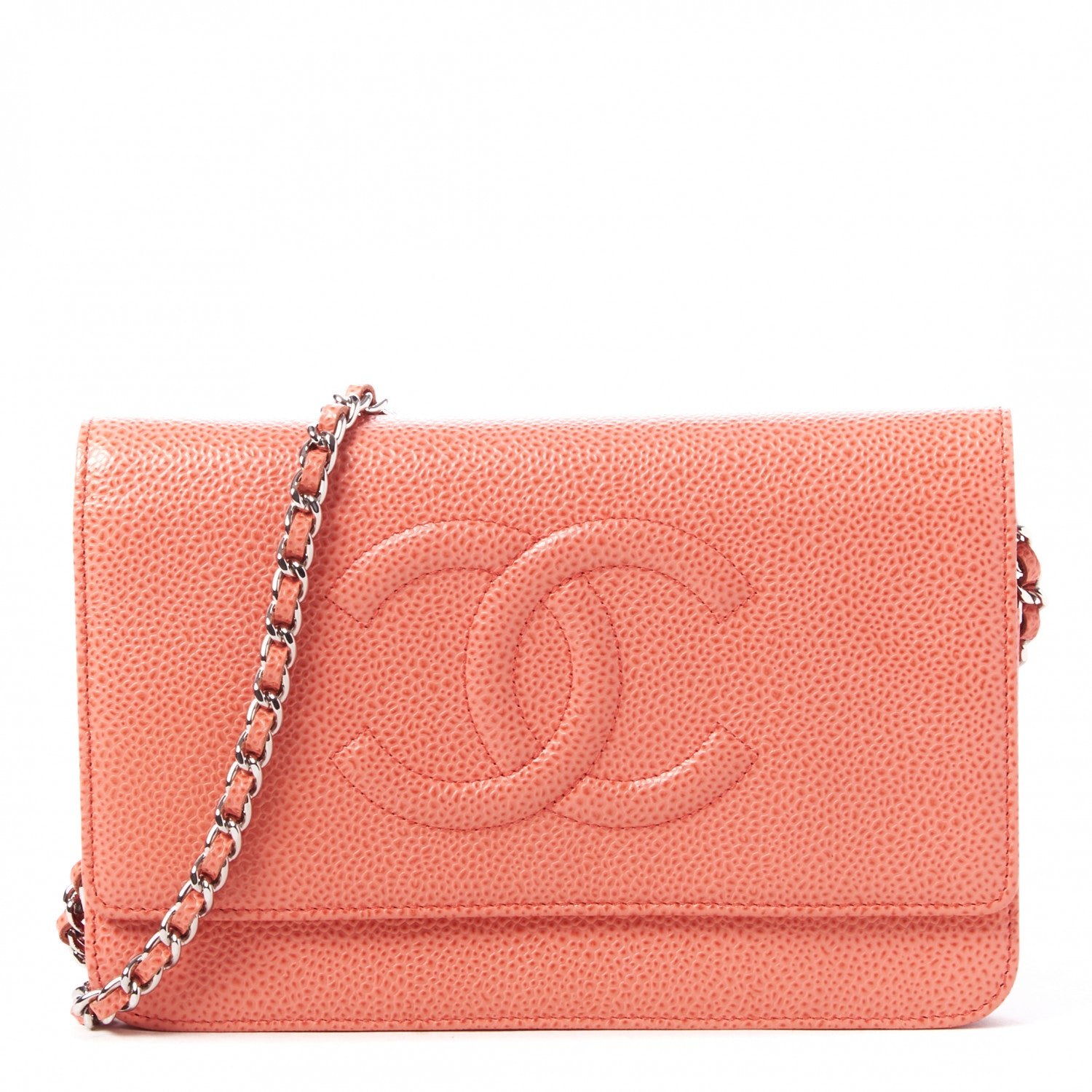 Chanel Caviar Timeless CC Wallet On Chain WOC Coral 1 of 9