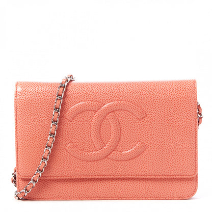 Chanel Caviar Timeless CC Wallet On Chain WOC Coral 1 of 9