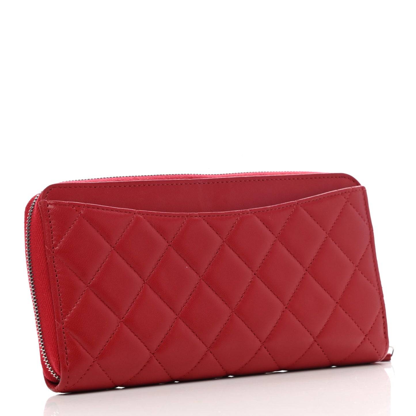 Lambskin Quilted Large Gusset Zip Around Wallet Red