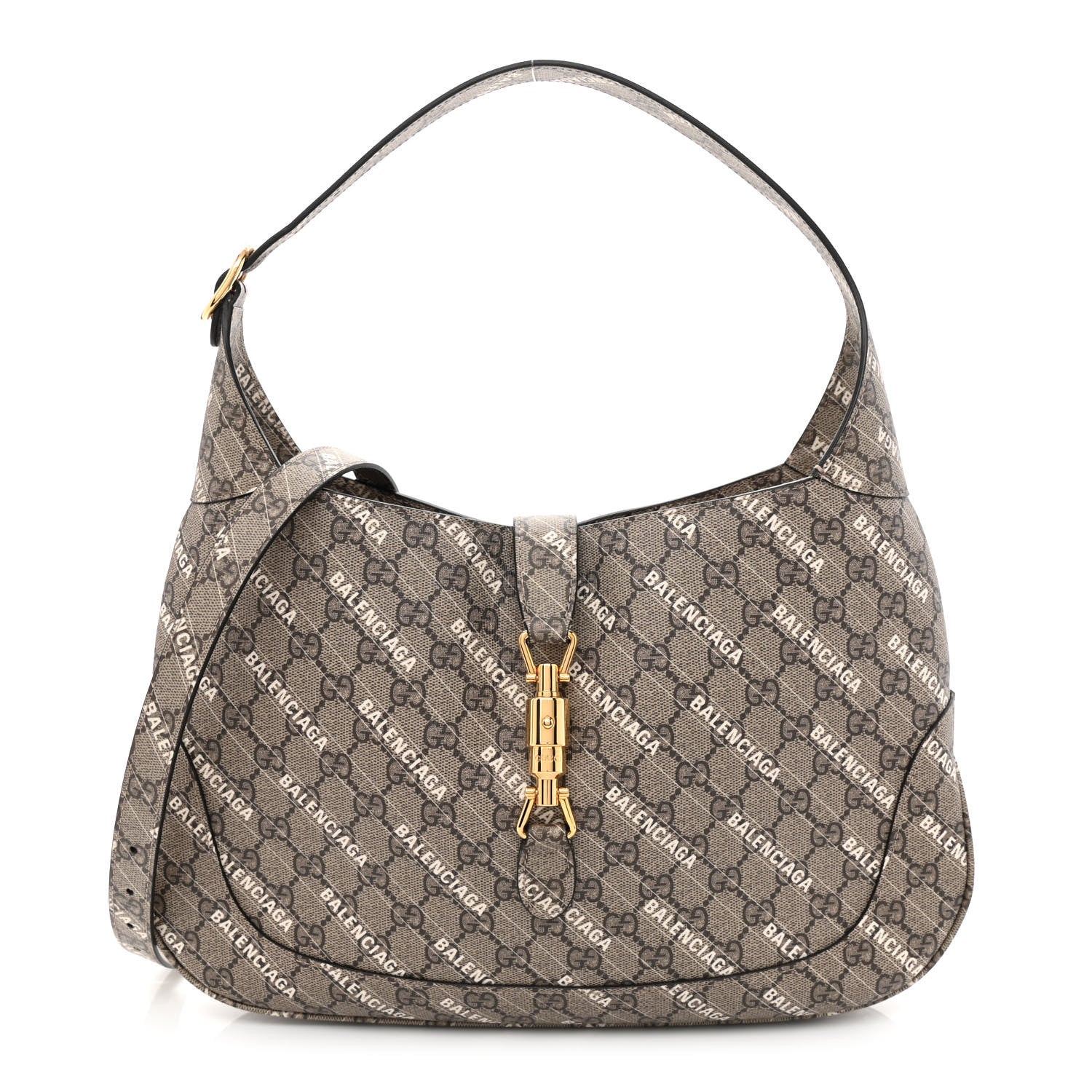 Gucci X BALENCIAGA GG Supreme Monogram Logo Print Medium Jackie 1961 Hobo Beige Ebony 1 of 11