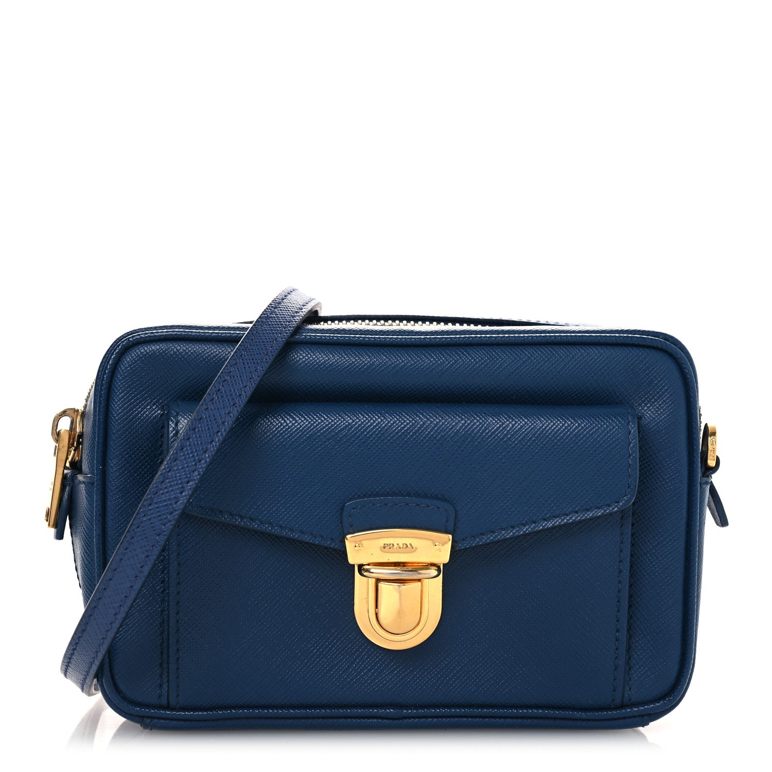 Prada Saffiano Mini Front Pocket Crossbody Bag Bleuette 1 of 14