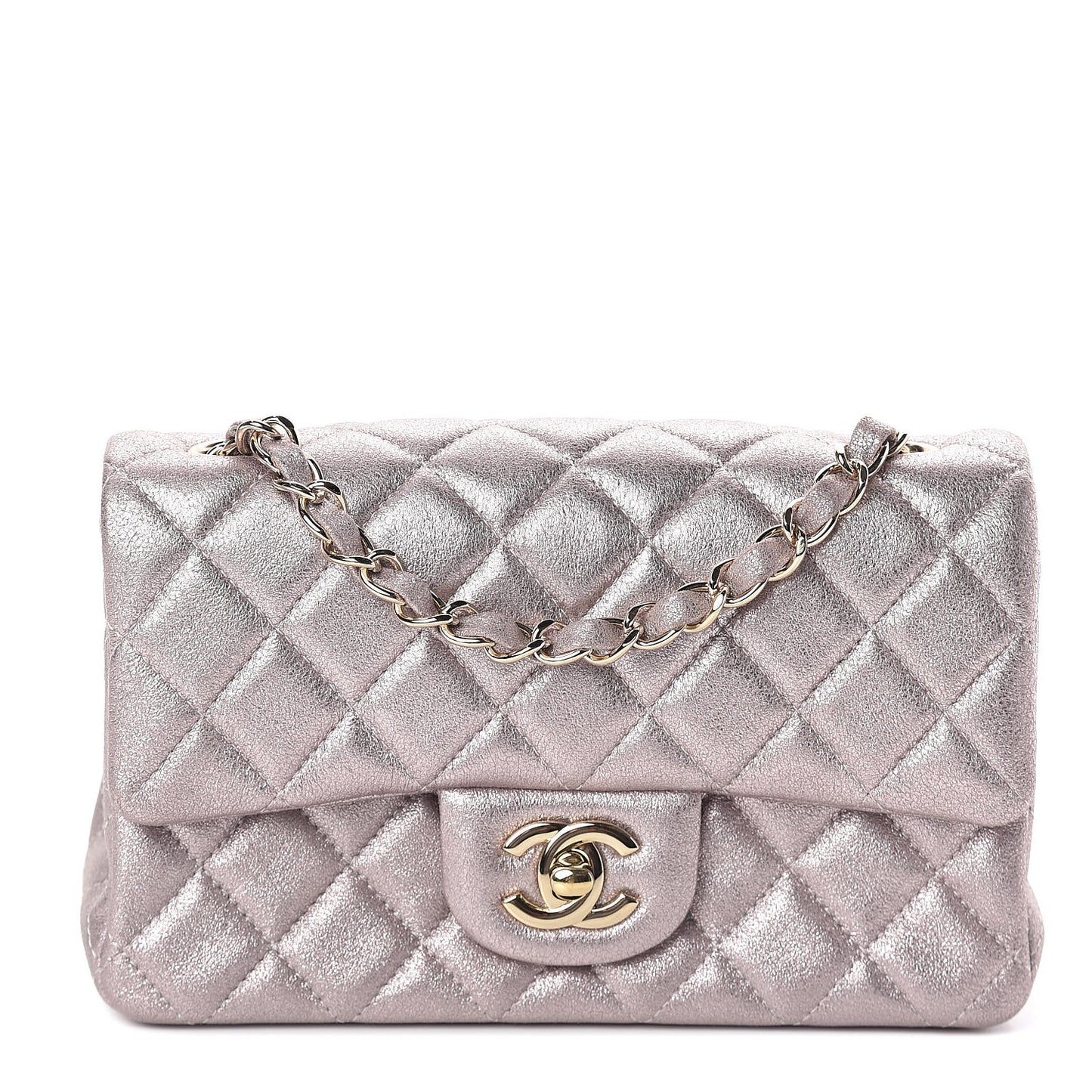 Metallic Goatskin Quilted Mini Rectangular Flap Pink