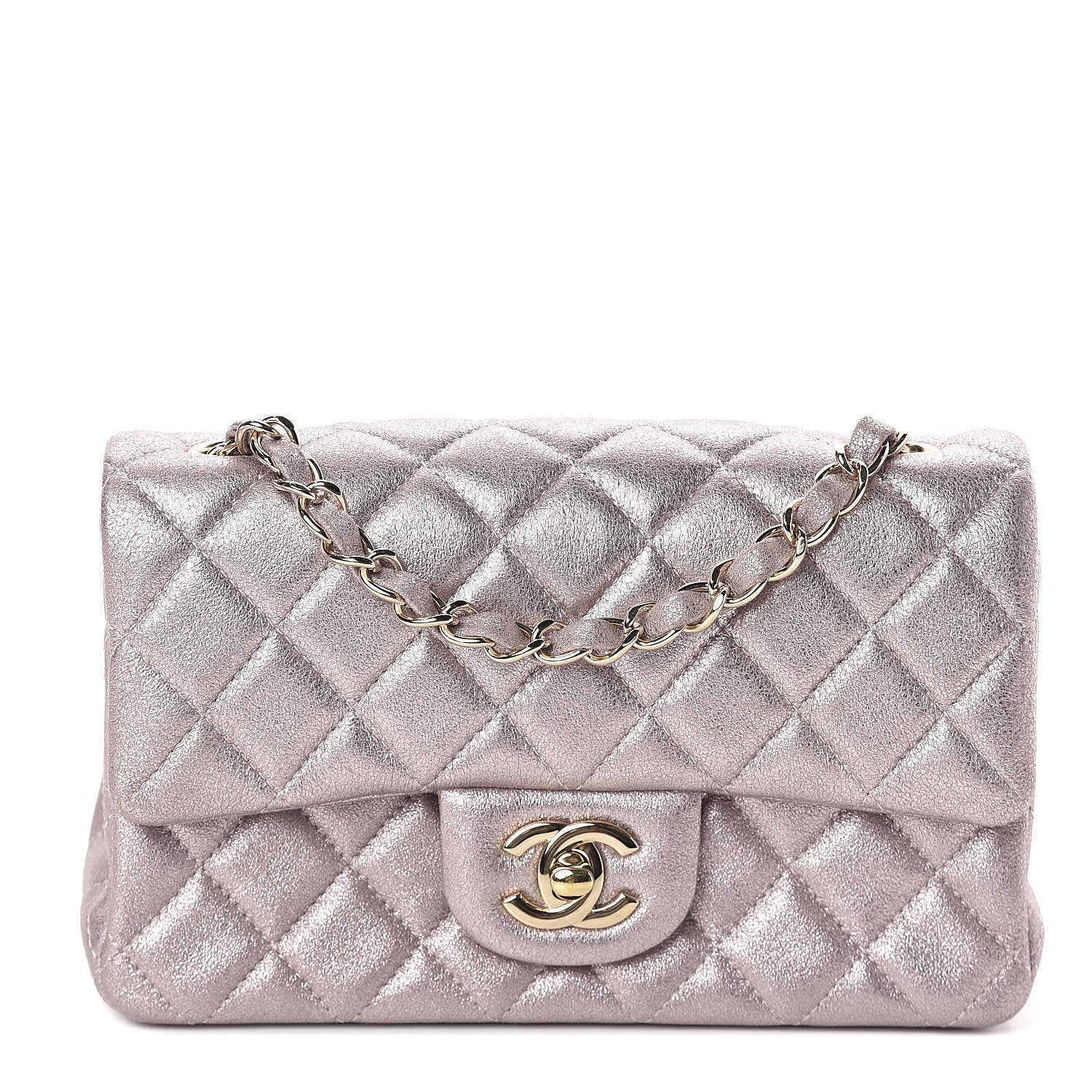 Chanel Metallic Goatskin Quilted Mini Rectangular Flap Pink 1 of 10