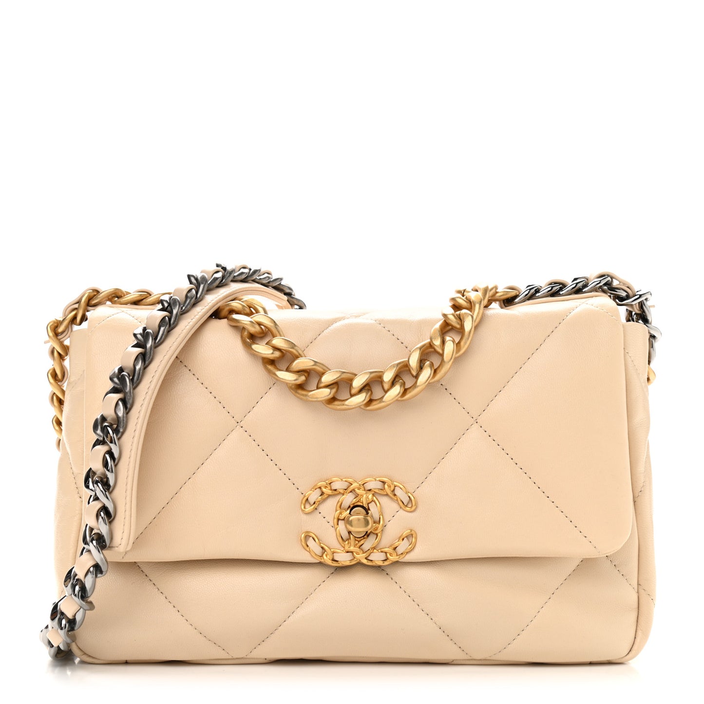 Lambskin Quilted Medium Chanel 19 Flap Beige