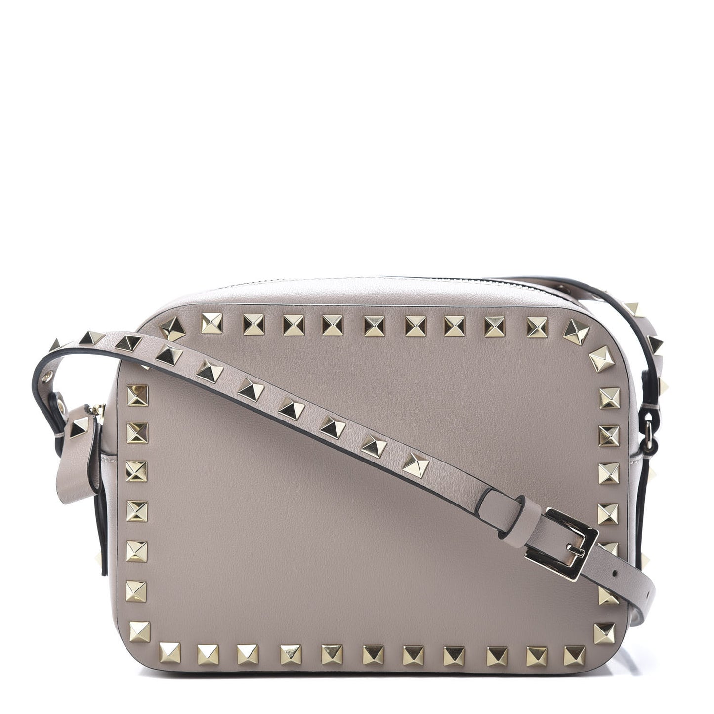 Calfskin Rockstud Camera Crossbody Bag Poudre