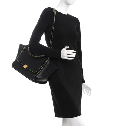 Celine Smooth Calfskin Yellow Stitching Medium Trapeze Black 2 of 10