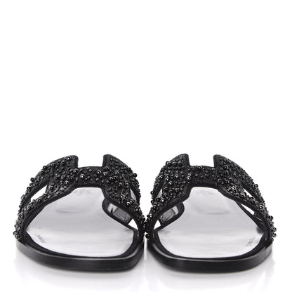 Hermes Goatskin Crystal Oran Sandals 39.5 Black 2 of 10