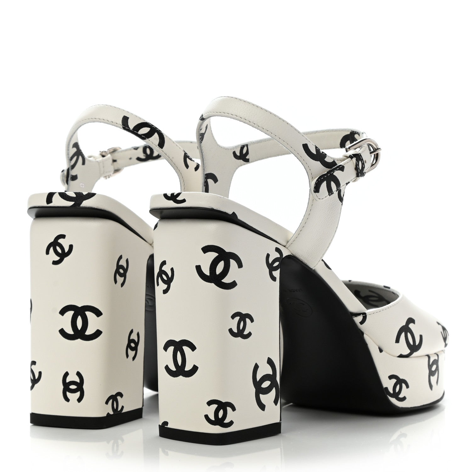 Chanel Printed Lambskin CC Platform Sandals 36 White Black 4 of 9