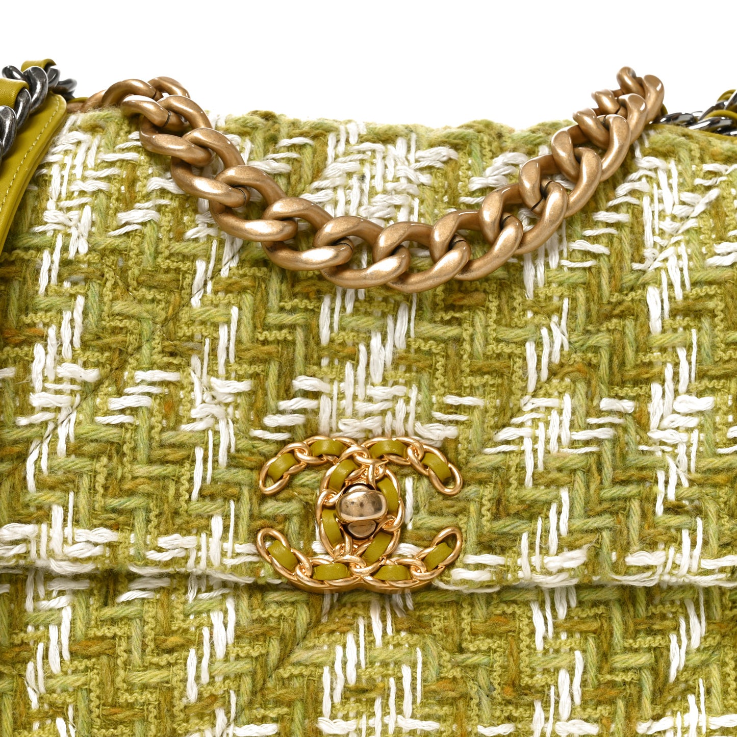 Tweed Quilted Medium Chanel 19 Flap Green