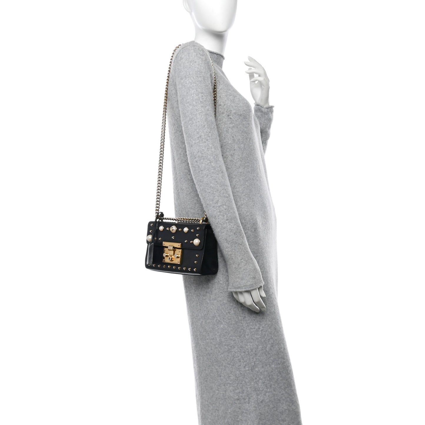 Calfskin Studded Small Padlock Shoulder Bag Black