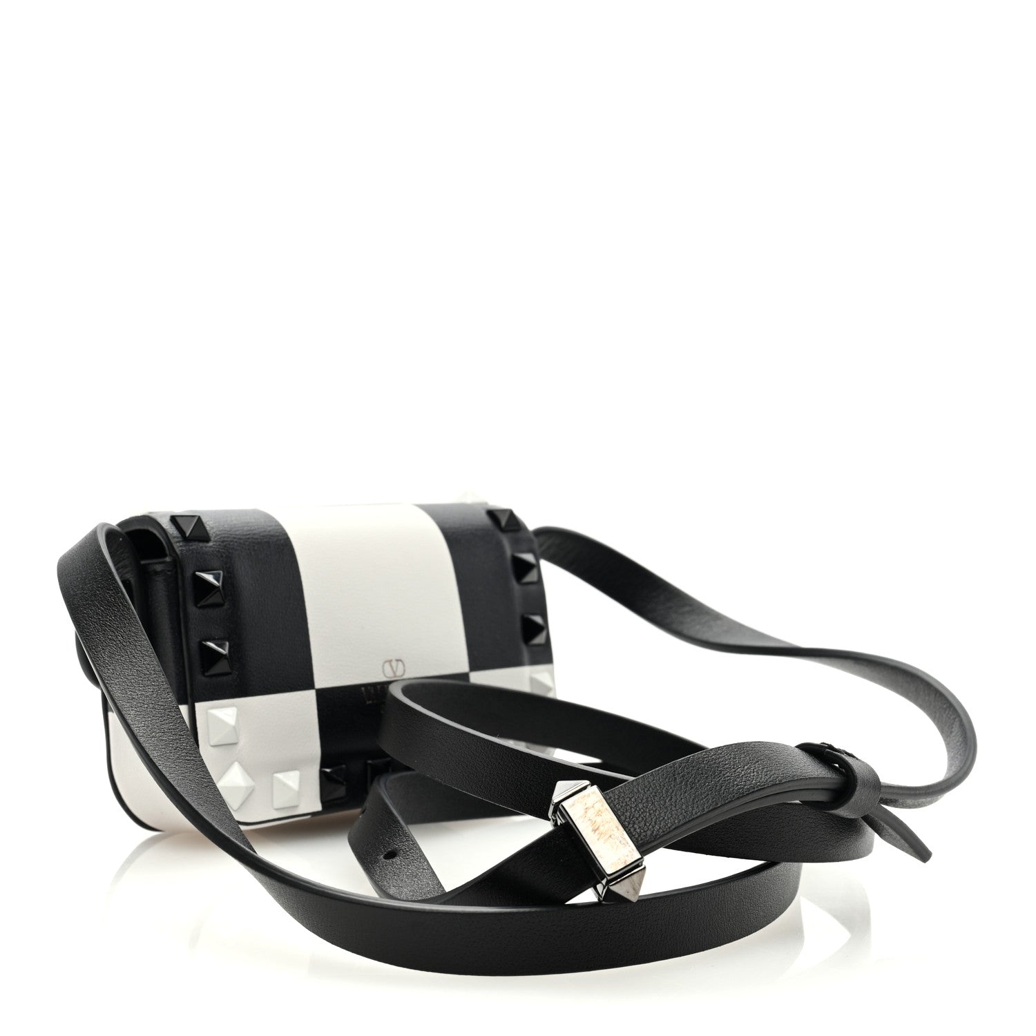 Valentino Garavani Vitello Chess Mini Rockstud Flip Lock Crossbody Bag Black White 3 of 8