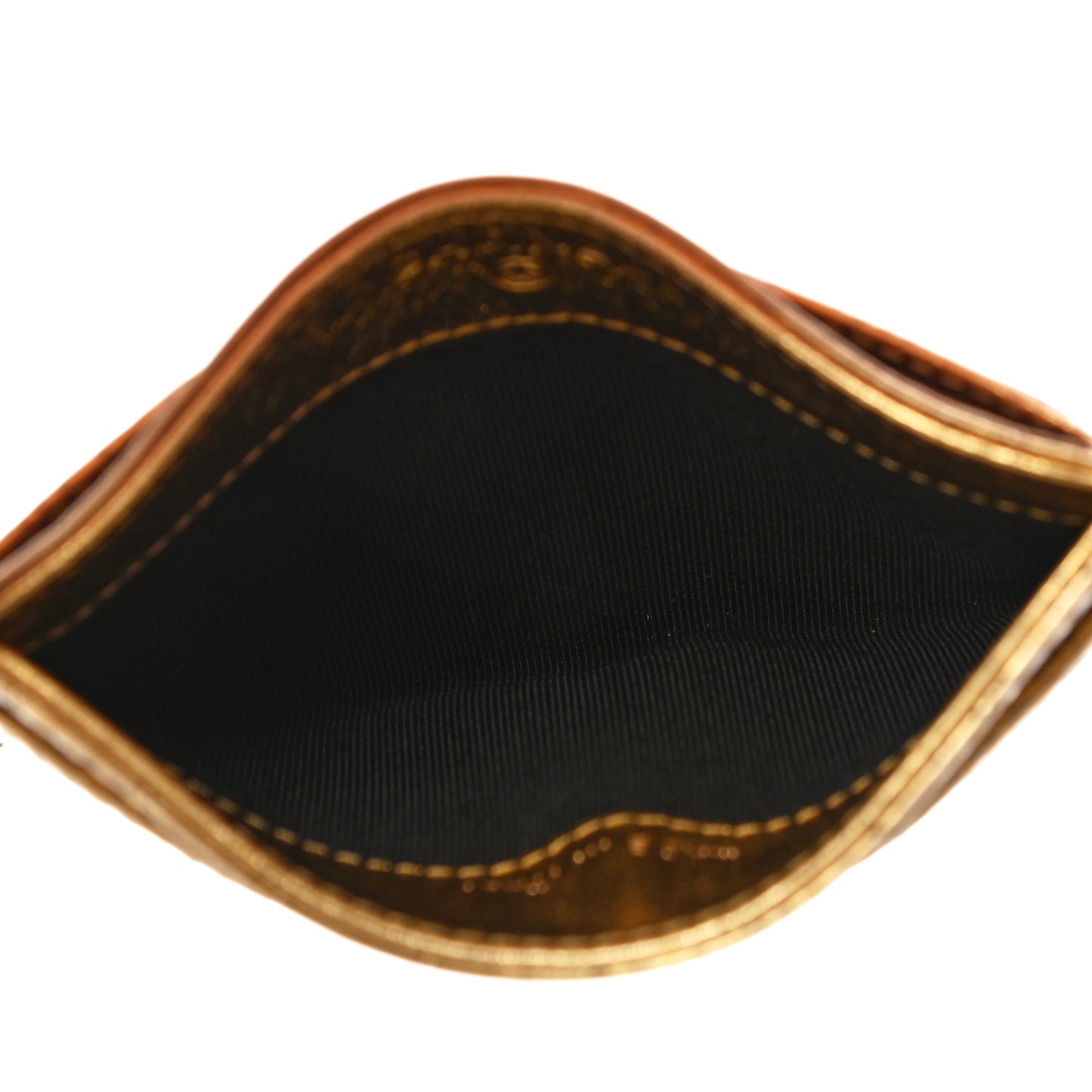 Metallic Calfskin Crocodile Embossed Cocodile Card Holder Gold