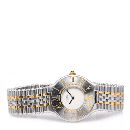Cartier Stainless Steel 18K Yellow Gold 31mm Must De 21 Bullet Link Quartz Watch 2 of 4