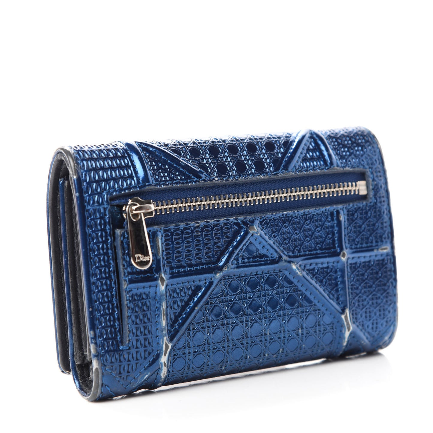 Metallic Patent Micro-Cannage Diorama Elancee Wallet Mirror Blue