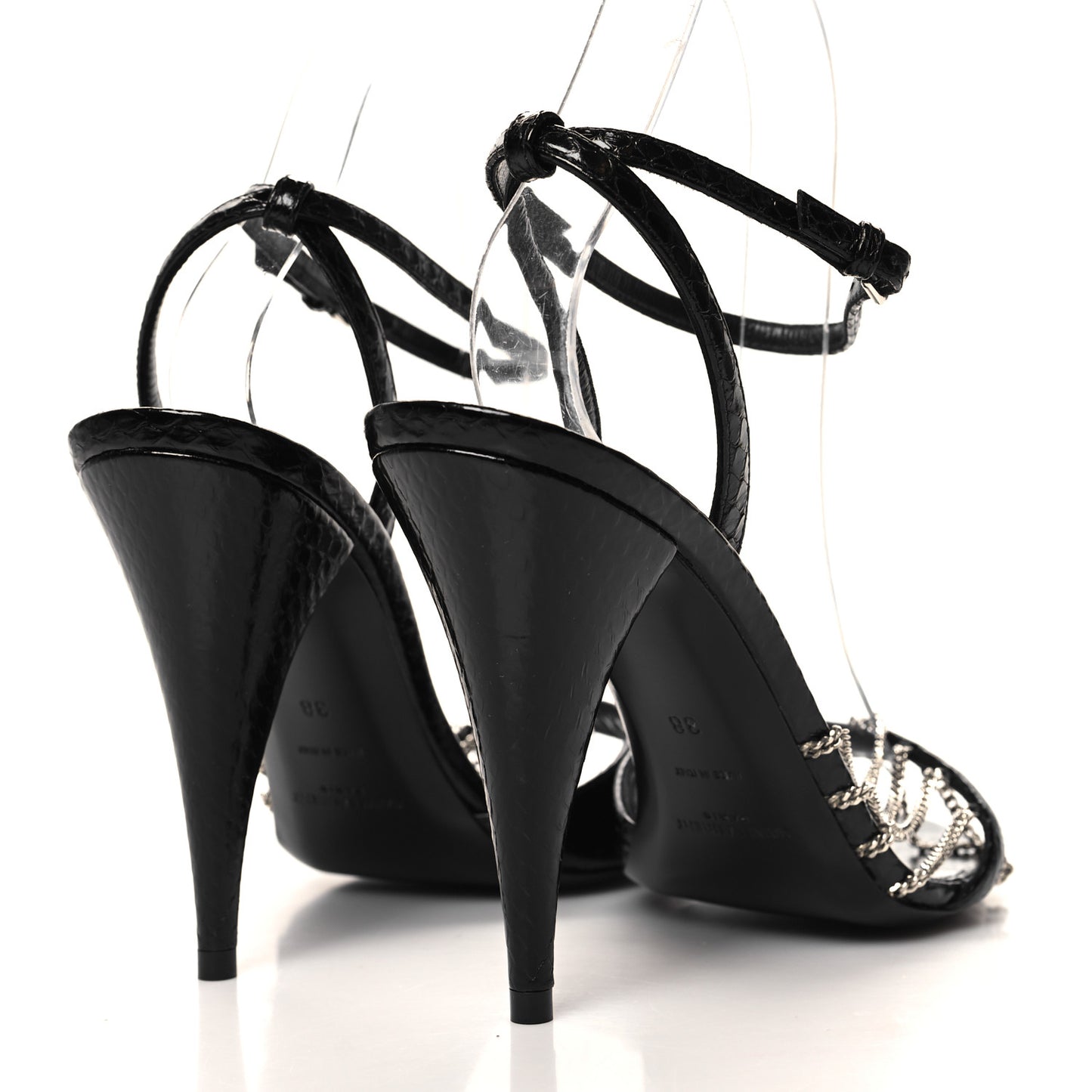 Calfskin Chain Cristal Sandals 38 Black