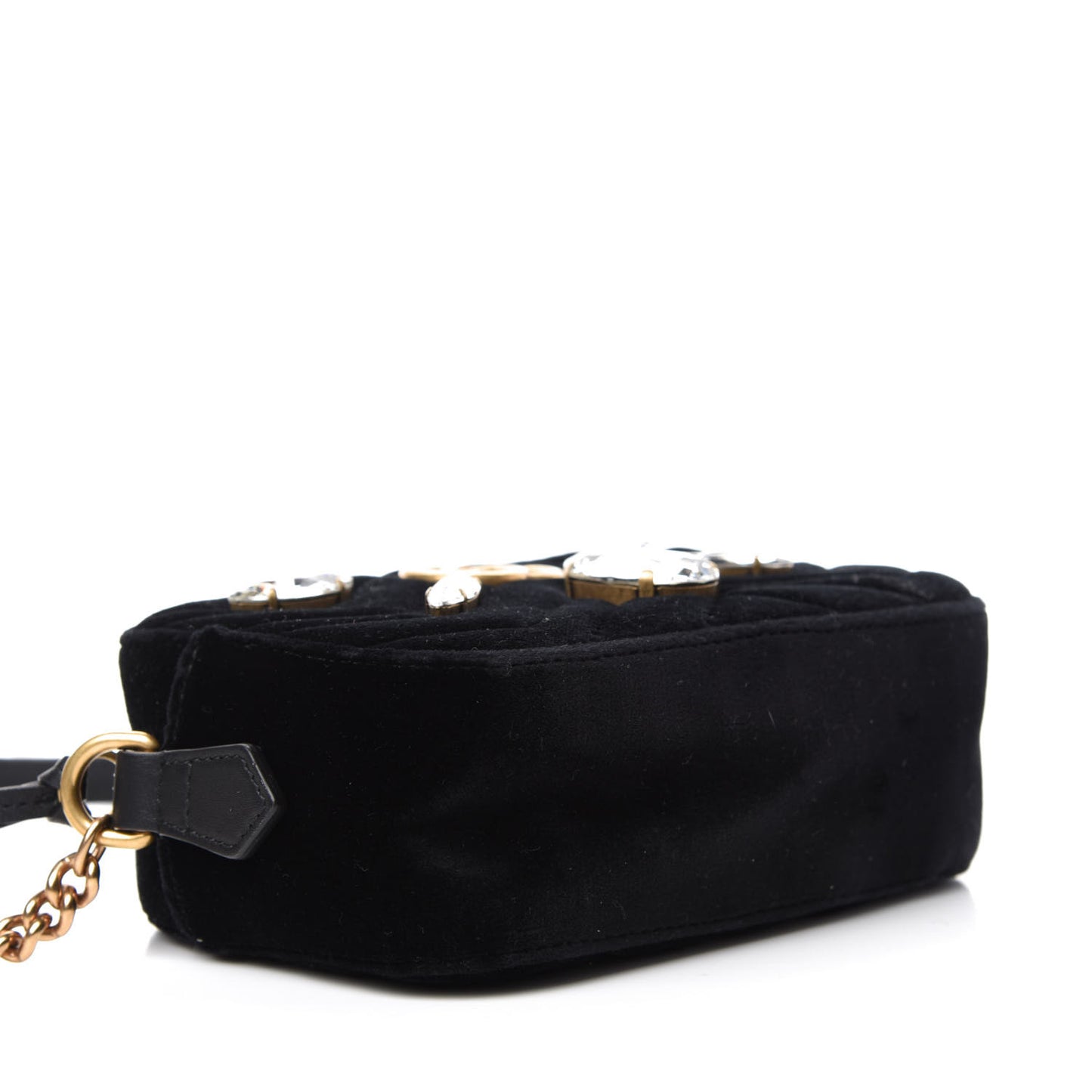 Velvet Matelasse Marquise Crystals Mini GG Marmont Chain Shoulder Bag Black