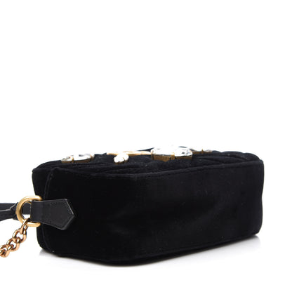 Gucci Velvet Matelasse Marquise Crystals Mini GG Marmont Chain Shoulder Bag Black 4 of 10