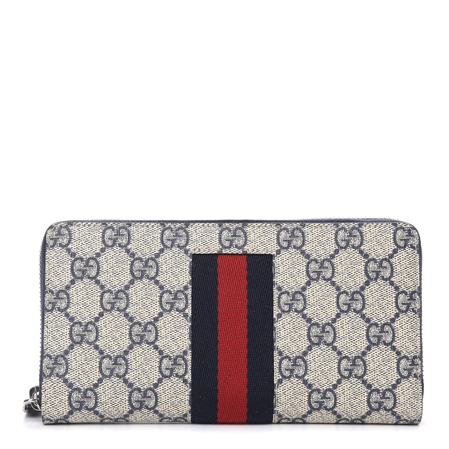 GG Supreme Monogram Web Zip Around Wallet Beige Blue
