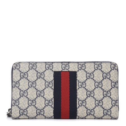 Gucci GG Supreme Monogram Web Zip Around Wallet Beige Blue 1 of 8