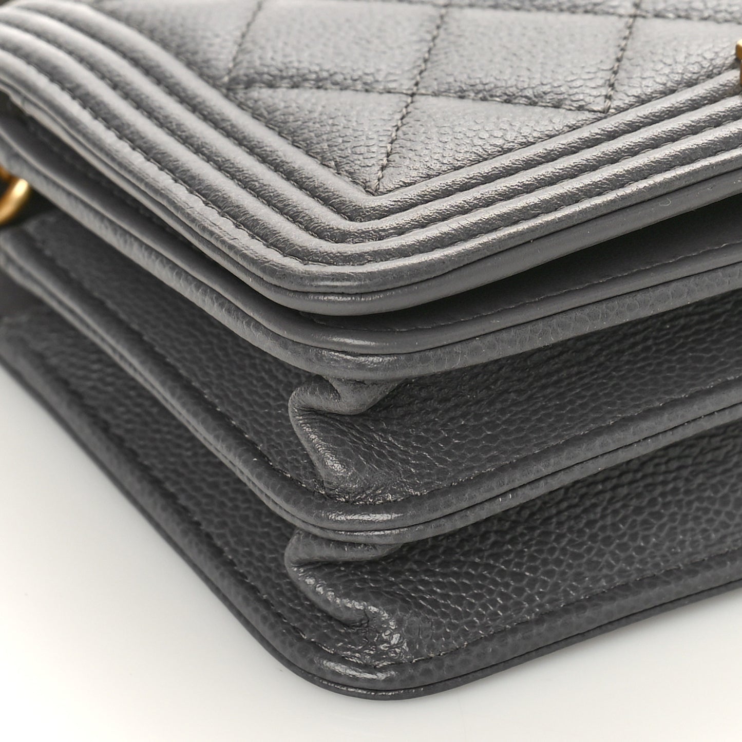Caviar Quilted Mini Boy Wallet On Chain WOC Dark Gray