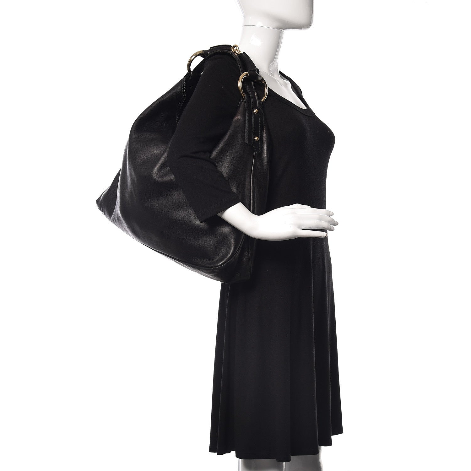 Gucci Calfskin Large Horsebit Chain Hobo Black 2 of 13