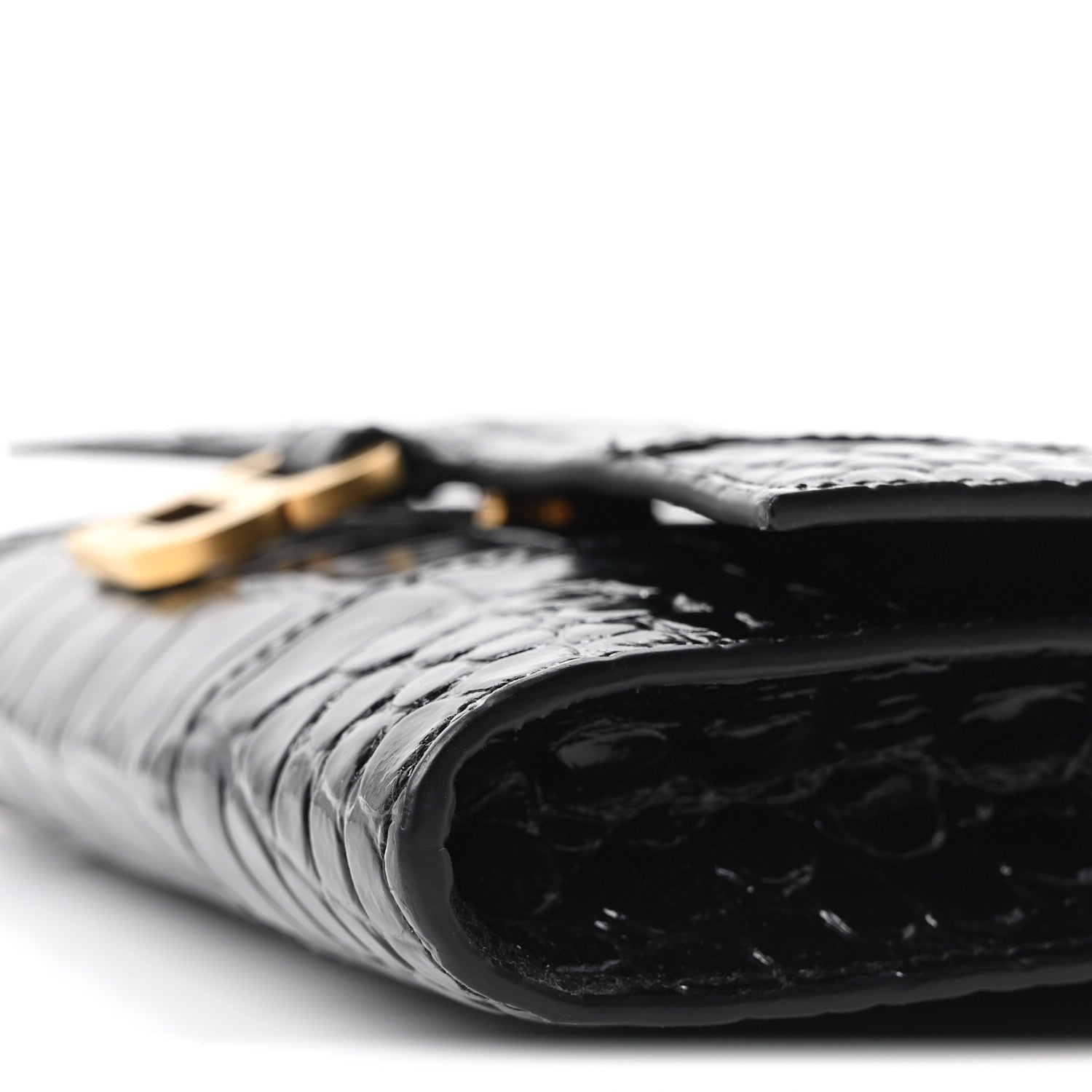 Balenciaga Shiny Calfskin Crocodile Embossed Hourglass Gusset Pouch Black 9 of 9