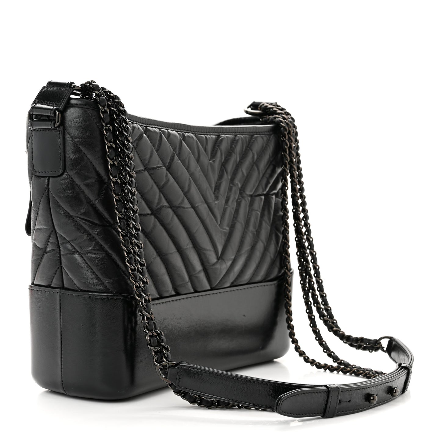 Aged Calfskin Chevron Quilted Medium Gabrielle Hobo So Black