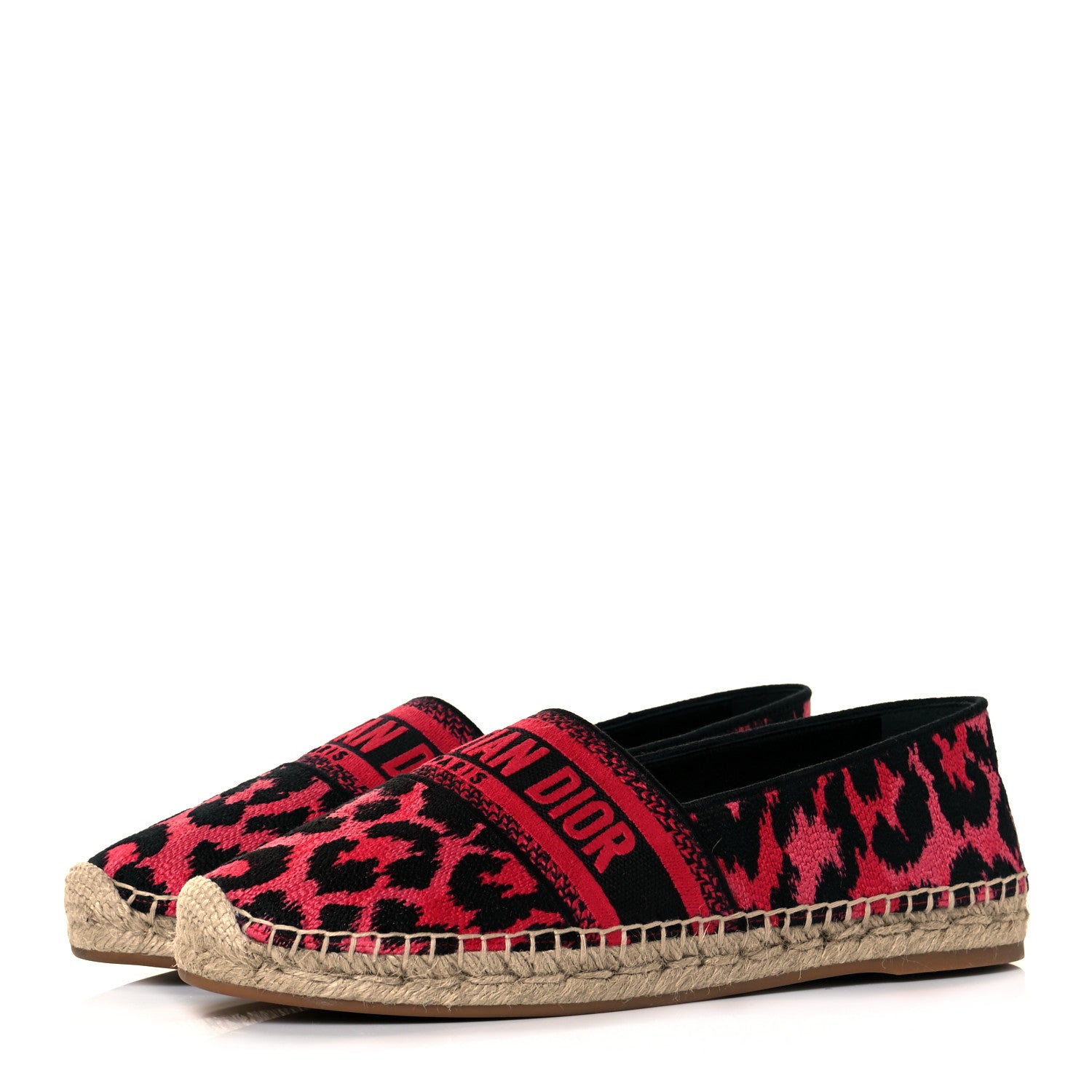 Christian Dior Cotton Embroidered Leopard Print Granville Espadrille 40 Red 3 of 9
