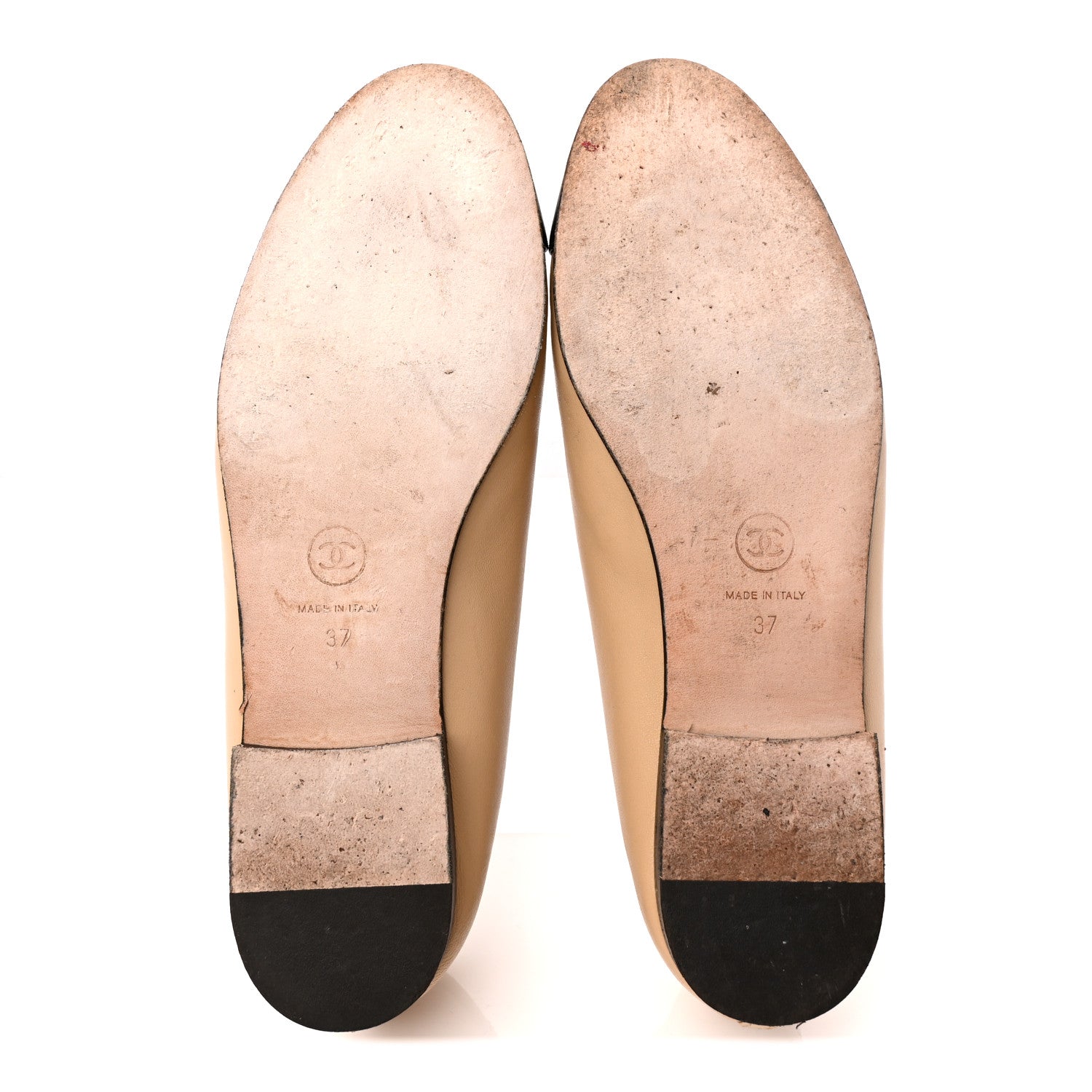 Chanel Lambskin Cap Toe CC Ballerina Flats 37 Beige Black 6 of 12