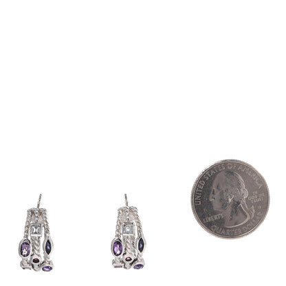 David Yurman Sterling Silver Amethyst Iolite Topaz Garnet Confetti 3 Row Earrings 2 of 7