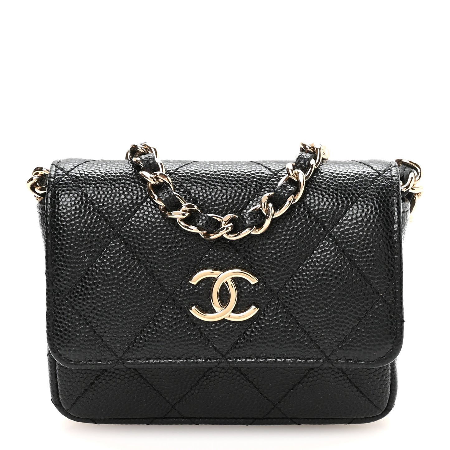 Caviar Quilted Belt Bag With Charms On Chain Black