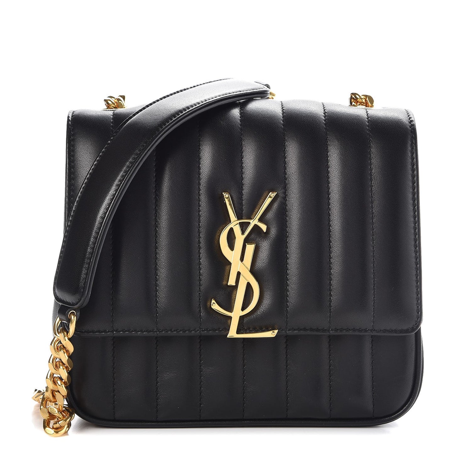 Lambskin Matelasse Monogram Medium Vicky Chain Bag Black