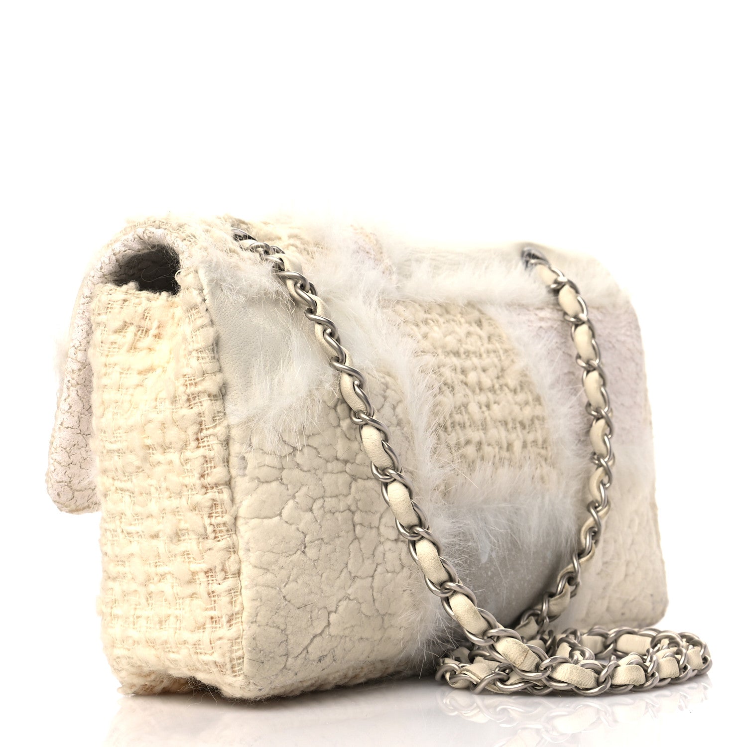Chanel Tweed Faux Fur Patchwork Medium Single Flap White 3 of 8