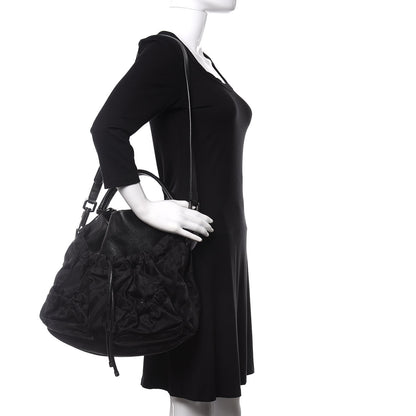 Burberry Calfskin Nylon Beat Check Shoulder Bag Black 2 of 11